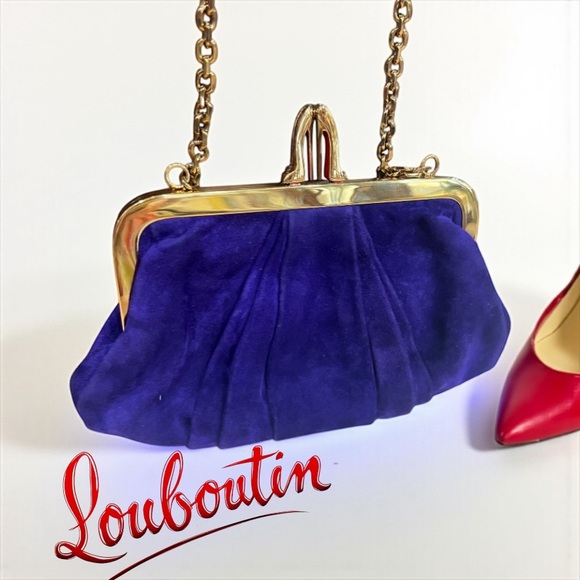 Christian Louboutin Purple Suede LULA BAG w Gold Chain High Heel Closure & Dusty - Picture 1 of 9